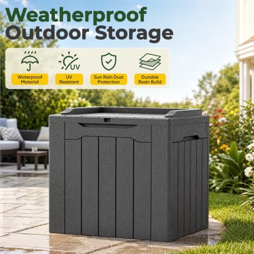 Flamaker 2 Pack Deck Box 31 Gallon Waterproof Resin Storage Box with Lid - color: Grey, size: 31 Gallon-2 Pack