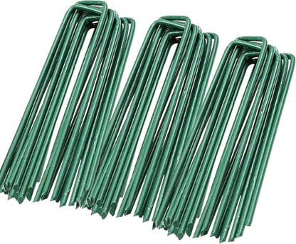 50pcs Green Landscape Staples Heavy Duty 6 Inch 11 Gauge, Lawn Stakes Pins with Coating, Rust Resistant, Blends into Grass for Artificial Turf, Weed Barrier, Pet Fence, Outdoor Decor