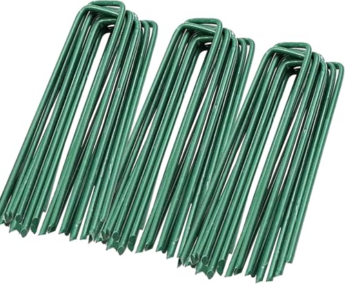 50pcs Green Landscape Staples Heavy Duty 6 Inch 11 Gauge, Lawn Stakes Pins with Coating, Rust Resistant, Blends into Grass for Artificial Turf, Weed Barrier, Pet Fence, Outdoor Decor