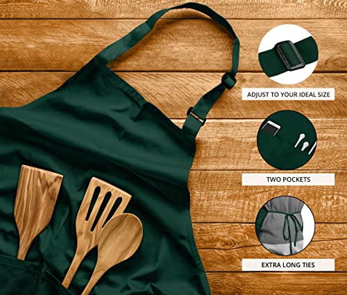 Utopia Kitchen Bib Aprons 2 Pack Adjustable With 2 Pockets - color: Green