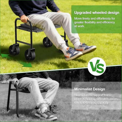 Garden Kneeler and Seat with 360° Wheels: 3-in-1 Rolling Gardning Stool