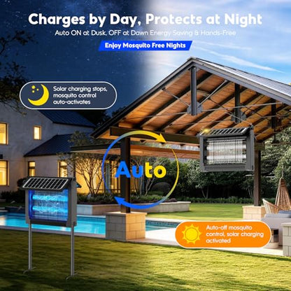Solar Bug Zapper Outdoor, 4500V Mosquito Zapper with Dual Solar Panels - color: Gray