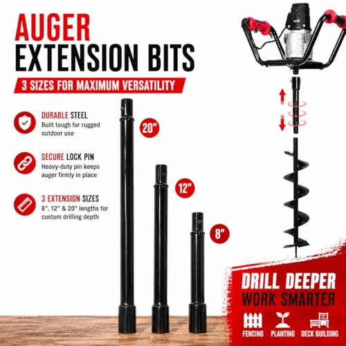 XtremepowerUS 3 Pieces Auger Extension Drill Bits (8", 12", 20" Length) Extension Earth Ice Auger Extension Set Post Hole Digger Replacement Compatible to 3/4" Shaft Post Hole Digger Replacement - size: Extension Set