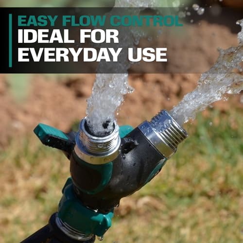 2WAYZ Hose Splitter 2 Way Heavy Duty Outdoor Faucet and Garden Connector - Water Spigot Splitter - Durable All-Metal Y Adapter with Shut-Off Valve - 4 x 4 x 1.5 Inches - size: Single Splitter