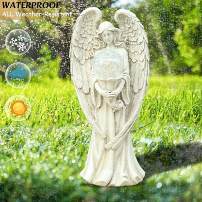 Garden Angels Outdoor Statue, Solar Angel with Crackled Glass Globe Outdoor - color: White