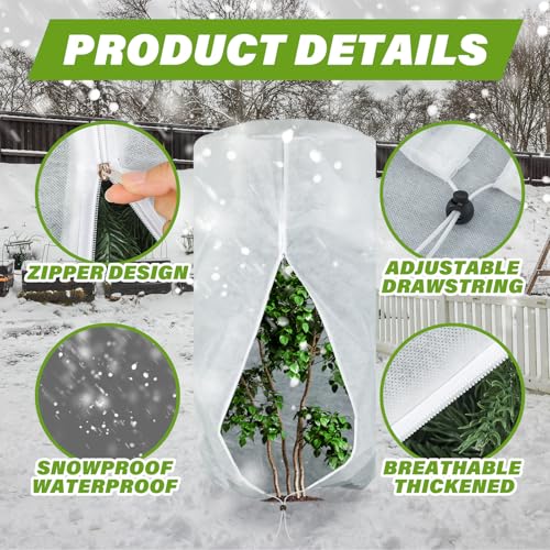 WILLBOND 2 Pcs 47 x 71 Inches Rounded Top Plant Covers Freeze Protection Frost Cloth with Zipper Drawstring Winter Cylindrical Frost Cloths Shrub Covers for Shrub Bush Fruit Tree Potted - size: 47 x 71 Inches