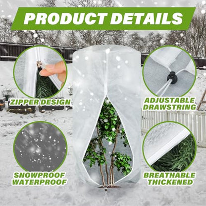 WILLBOND 2 Pcs 47 x 71 Inches Rounded Top Plant Covers Freeze Protection Frost Cloth with Zipper Drawstring Winter Cylindrical Frost Cloths Shrub Covers for Shrub Bush Fruit Tree Potted - size: 47 x 71 Inches