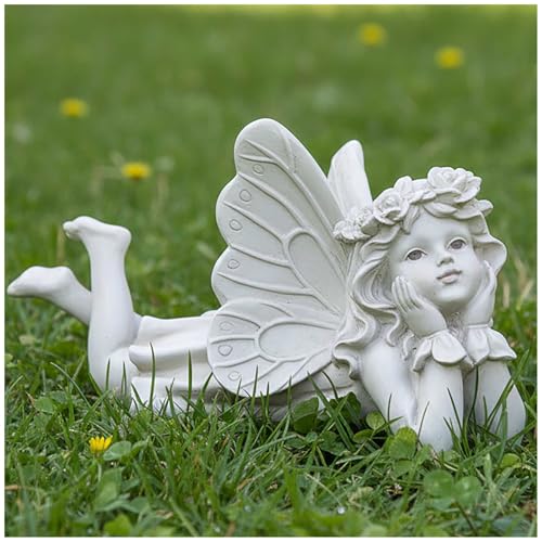 Fairy Garden Statue, Reclining Fairy Figurine, 10.24 Inch - size: 4.33 x 10.24 x 5.32 inches