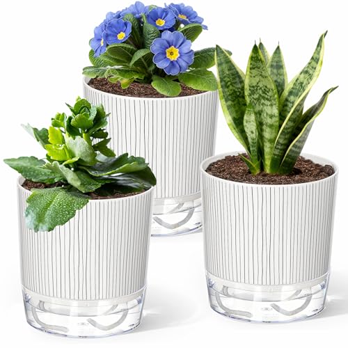 3 Pack Self Watering Pots for Indoor Plants, 5.5 Inch Plant Pots - color: Medium, 3pcs Black Stripes