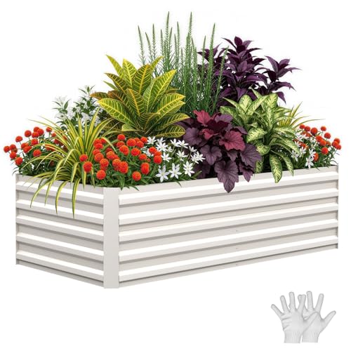 Garvee 6x3x2ft Galvanized Raised Garden Bed, Outdoor Metal Planter Box - color: Beige-rect., size: 6x3x2ft