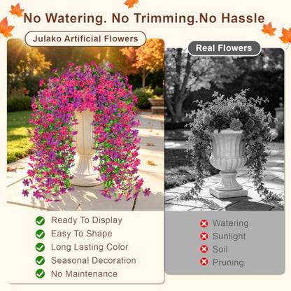 Artificial Hanging Flowers for Outdoors, 4 PCS 688-Bloom UV Resistant Mums - color: Fuchsia Lightpurple