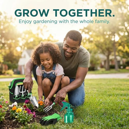 10-Piece Heavy Duty Garden Tool Set with Storage Tote Bag - color: Black Green