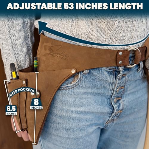 Leather Garden Utility Belt for Women - Florist Tool Holster, Gardening Apron - Gift Box Included, Hammer Holder - size: Right