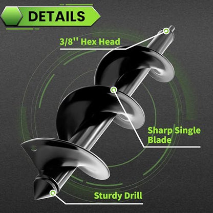 Auger Drill Bit for Planting - 3.5"X16" Heavy-Duty Garden Auger Spiral Drill Bit - Bulb Planter Tool & Auger Post Hole Digger - 3/8" Hex Drive Drill - size: 3.5"x16"(Black)