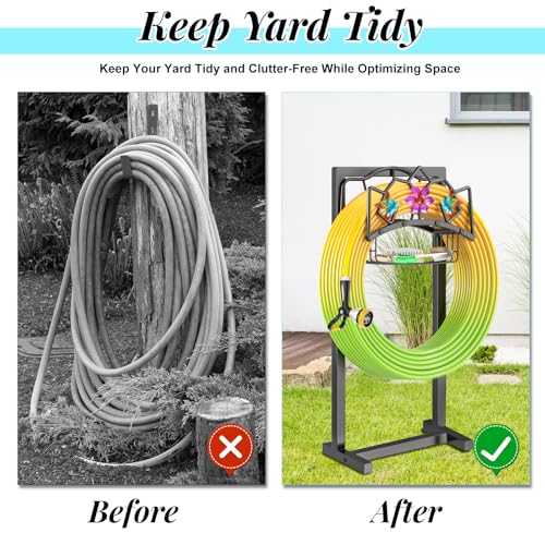 Garden Hose Holder, Heavy Duty Metal Water Hose Holder with Storage Basket, Freestanding Hose Stand Hanger, Sturdy Hoses Storage Rack 150-feet for Outside Yard Lawn - style: Hummingbird+Basket