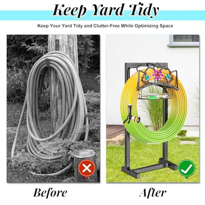 Garden Hose Holder, Heavy Duty Metal Water Hose Holder with Storage Basket, Freestanding Hose Stand Hanger, Sturdy Hoses Storage Rack 150-feet for Outside Yard Lawn - style: Hummingbird+Basket