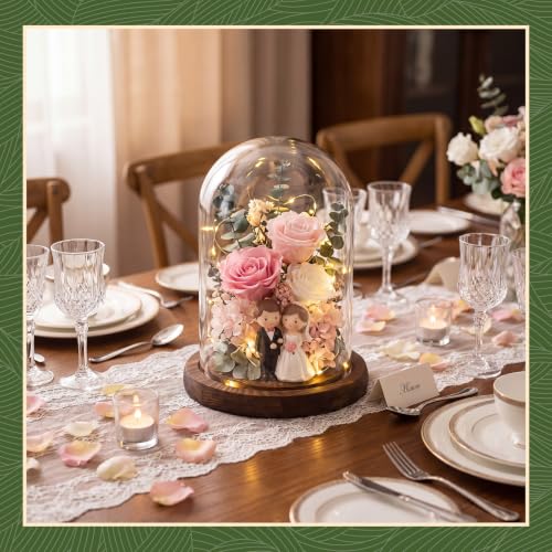 Suclain 4Pc Glass Dome Cloche with Wood Base, Brown, 5.9" X 3.8" - color: Brown, size: 5.9" X 3.8"