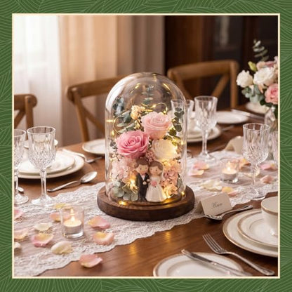 Suclain 4Pc Glass Dome Cloche with Wood Base, Brown, 5.9" X 3.8" - color: Brown, size: 5.9" X 3.8"