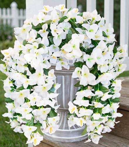 2 PCS Bougainvillea Artificial Hanging Flowers Plants for Outdoors, White - color: White