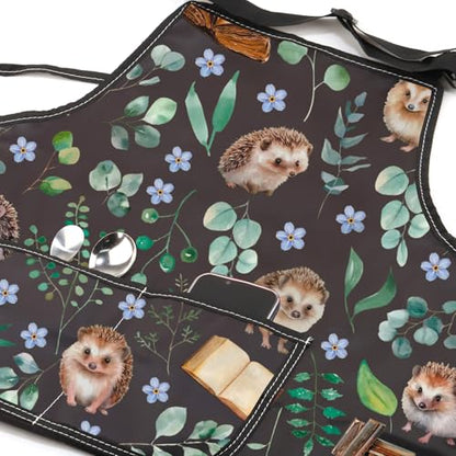 WSNANG Hedgehog Cooking Kitchen Apron With Pockets Hedgehogs, Books & Botanicals Apron Hedgehog Lover Gifts
