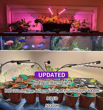 LEOTER Grow Light for Indoor Plants - Upgraded Version 80 LED Lamps with Full Spectrum & Red Blue Spectrum, 3/9/12H Timer, 10 Dimmable Level, Adjustable Gooseneck,3 Switch Modes - size: 4 heads 1 pack