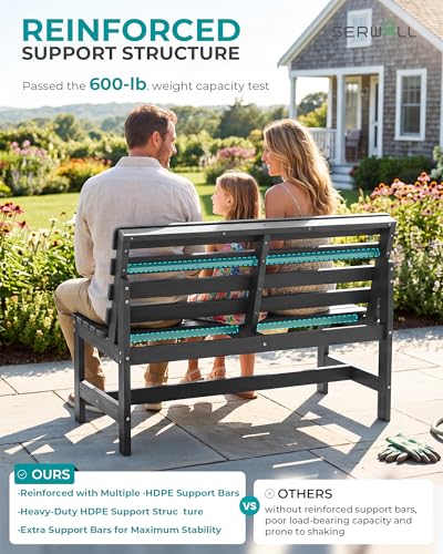 SERWALL Armless Outdoor Bench, All Weather HDPE Porch Bench, 1 Pack, Grey - color: Grey