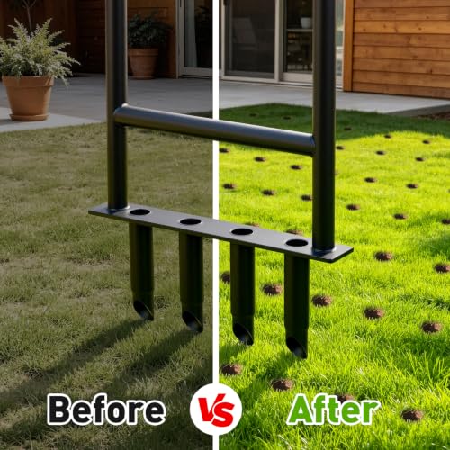 Manual Core Aerator Lawn Tool, Heavy Duty Lawn Aerator Tool with 4 Hollow Tines, Yard Aeration Tool for Lawn, Grass Plug Aerator for Compacted Soil, Lawn Care