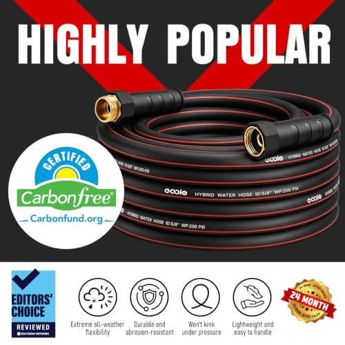 Heavy Duty Garden Hose 50ft, NON-EXPANDABLE Flexible Water Hose, Kink Resistant Lightweight Hybrid Hose, Leakproof Hose Male to Female Fittings - color: Black+Red, size: 50ft