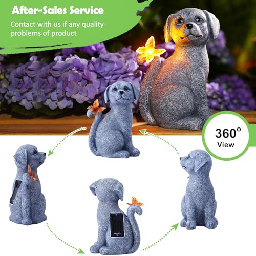 Nacome Dog Outdoor Statues for Garden with Solar Butterfly - color: Garden Dog