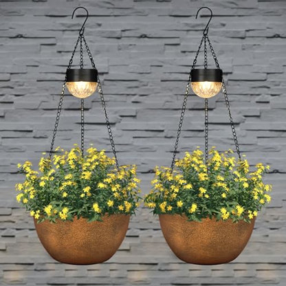 BAYN 2 Packs Solar Hanging Basket Planters for Plants Outdoor - color: Bronze