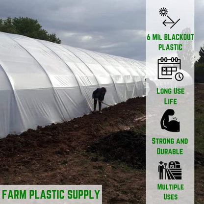 Farm Plastic Supply - Panda Film Light Deprivation Greenhouse Cover - 6 mil - (10' x 50') - 100% Blackout Tarp, Black White Plastic Sheeting, Green House Poly Film - size: 10' x 50'