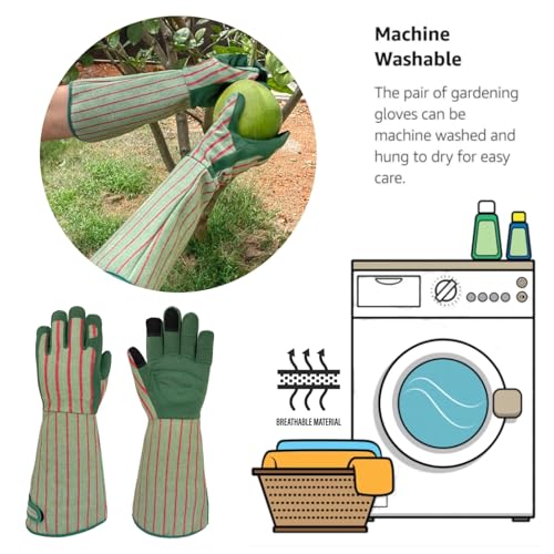 Thornproof Rose&Cactus Gardening Gloves,Gauntlet Garden Glove,Gifts - color: Green Stripe, size: Medium