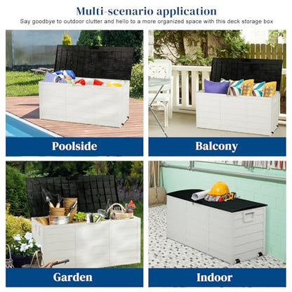 VINGLI 75 Gallon Weatherproof Outdoor Storage Box, White Body, Black Lib - color: White Body, Black Lib