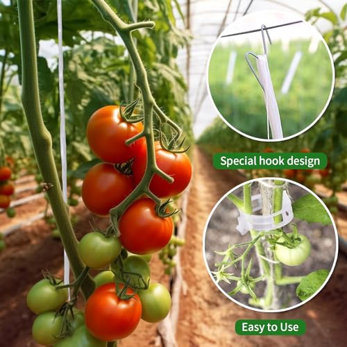 Tomato Support Hooks with Tomato Clips, Tomato Hooks with String- 30pcs - size: 33.3ft-10ps