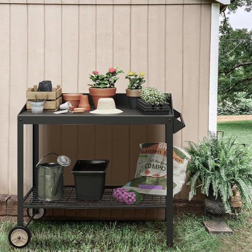 Metal Potting Bench on Wheels Heavy Duty Weatherproof Work Station