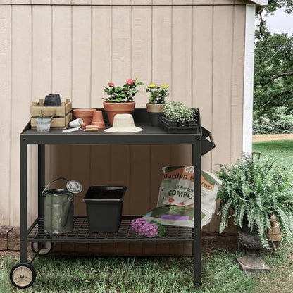 Metal Potting Bench on Wheels Heavy Duty Weatherproof Work Station