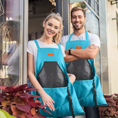 Gardening Apron with Bottom Quick Release Kangaroo Pocket for Women, Men - color: Blue