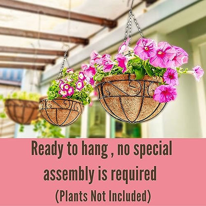 LaLaGreen Black Hanging Planter (14 in, 2 Pack) Metal Plant Pots with Chain - size: 14" (36 cm) x 2 Pack