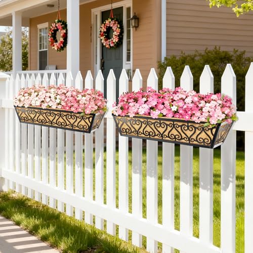 2 Pack 30 Inch Deck Railing Planter Box - Window Boxes Planters with Adjustable Brackets Coco Liners Balcony Planters Railing Hanging for Window Flower Boxes Outdoor Garden Decor - size: 30 Inch