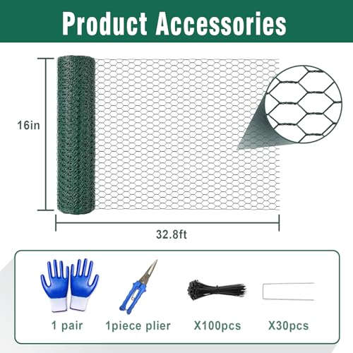 32.8Ft x 16In Plant Protectors from Animals, Metal Plant Chicken Wire Cages Covers Garden Netting for Outdoor Plants to Keeping Rabbits Squirrels Chicken Animals Out