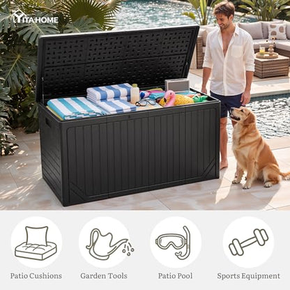 YITAHOME XXL 300 Gallon Extra Large Outdoor Deck Box, Lockable - color: Black, size: 300 Gallon