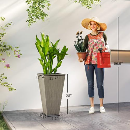 Outsunny 28 in Tall Planters for Outdoor Plants with Drainage Holes, Grey - color: Gray