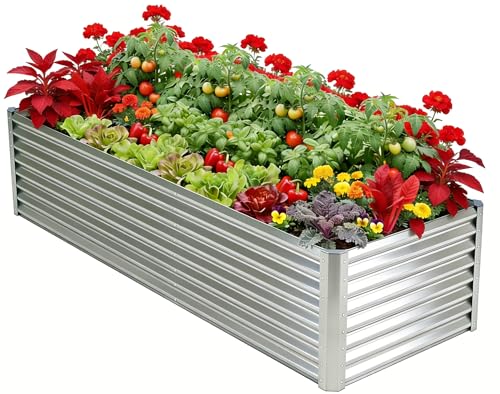 8x4x2ft Raised Garden Bed, Deep Root Planter Box, Silver,1 Pack - size: 8x4x2FT