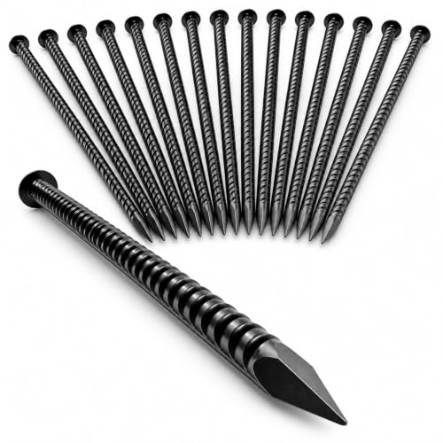 16 Inch Rebar Stakes 16 Pack – 1/2 Inch Dia Galvanized Steel Ground Anchors - size: T-16"x1/2"-16pcs