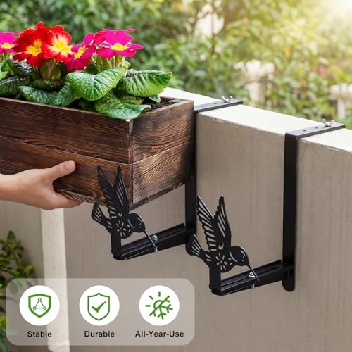 Chumia 4 Pcs Window Box Brackets Adjustable Planter Box Bracket for Railing