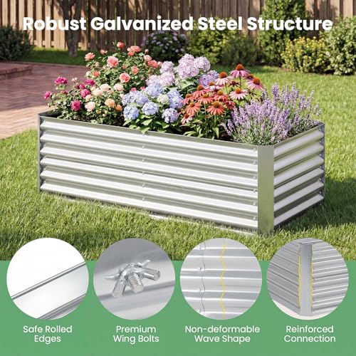 HAPPYGRILL Galvanized Raised Garden Bed with Cover & 2 Roll-up Windows - color: Silver, size: 71” x 36” x 48”