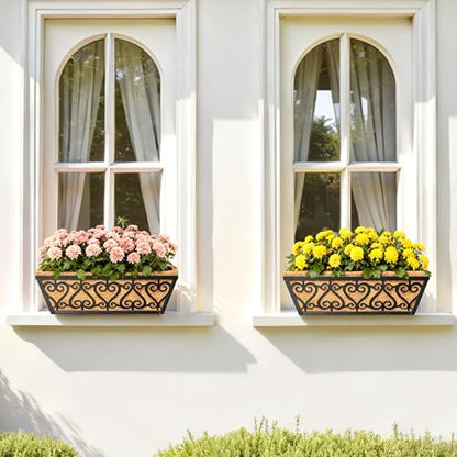 2 Pack 16 Inch Deck Railing Planter Box - Window Boxes Planters with Adjustable Brackets Coco Liners Balcony Planters Railing Hanging for Wind - size: 16 Inch