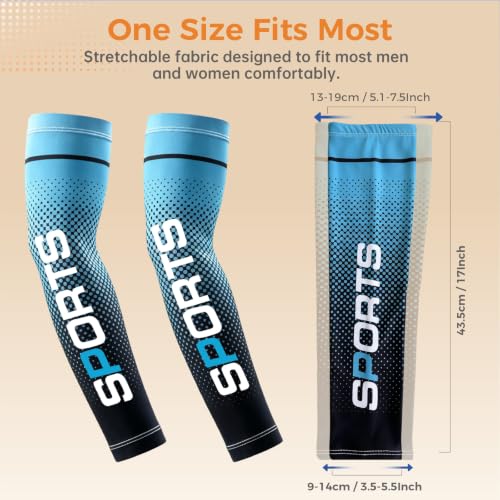 Bacophy UV Protection Arm Sleeves Cooling Cover for Men Women 6 Pairs - color: Orange+green+deep Blue+light Blue+grey*2