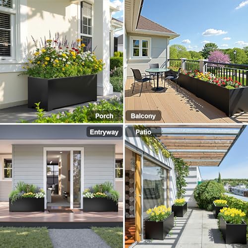 32" Metal Large Rectangular Planter - Black Long Planter Box with Legs - color: Black, size: 32" L x 15" W x 15" H