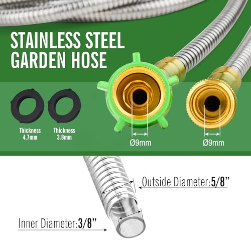 SKYWARD 50ft Stainless Steel Garden Hose, Brass Nozzle,Leakproof,Kink Free - size: 50ft